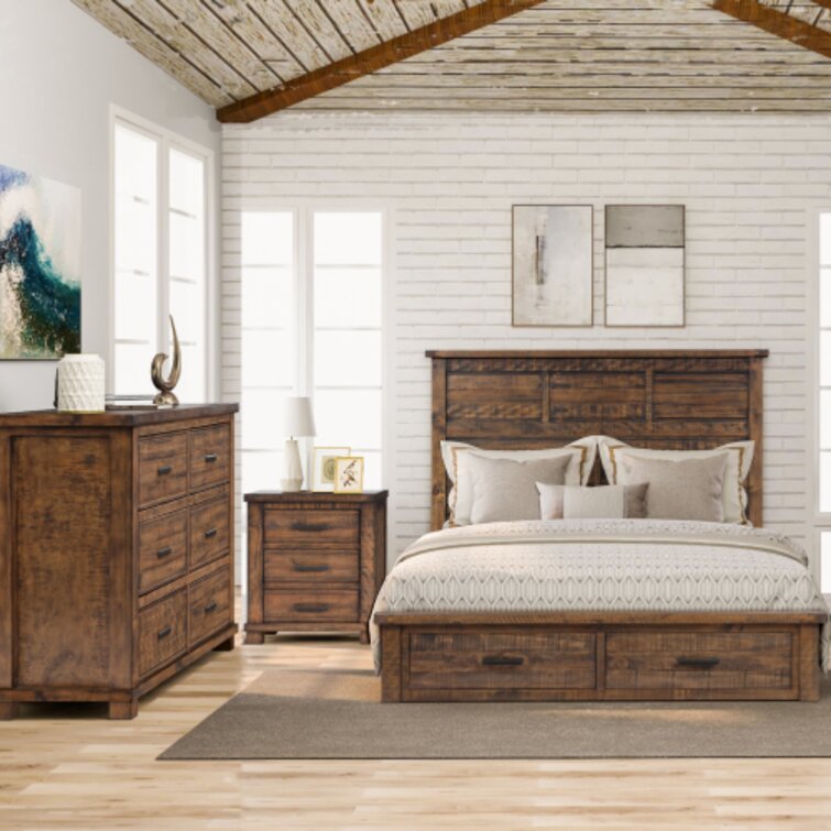 Loon Peak® Rustic Reclaimed Solid Wood Framhouse 3 Pieces Storage Queen